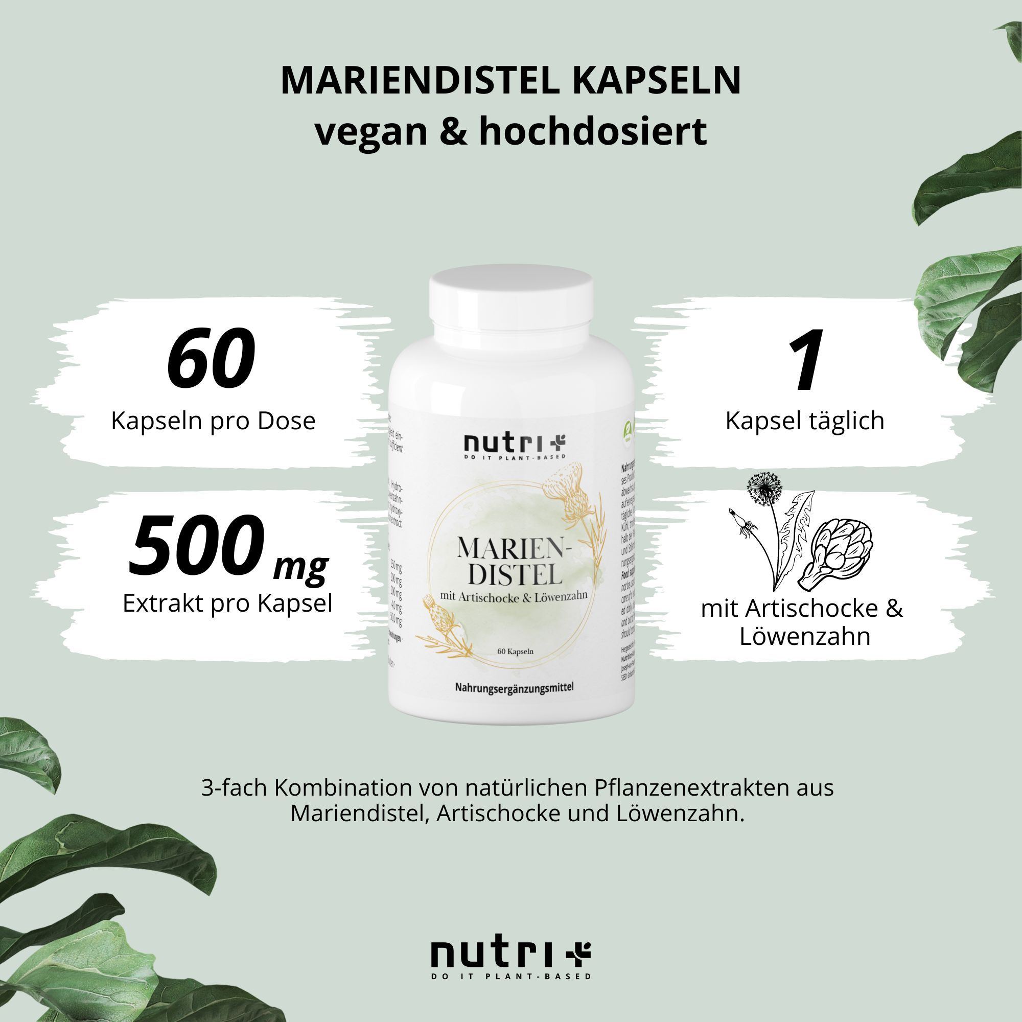 Nutri+ Mariendistel Kapseln mit Artischocke + Löwenzahn 120 St