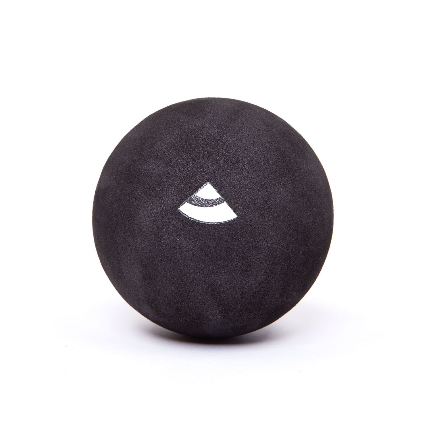 Schwarzer Faszien-Massageball aus EVA-Schaum. Mit weißem Logo. Runde Form.