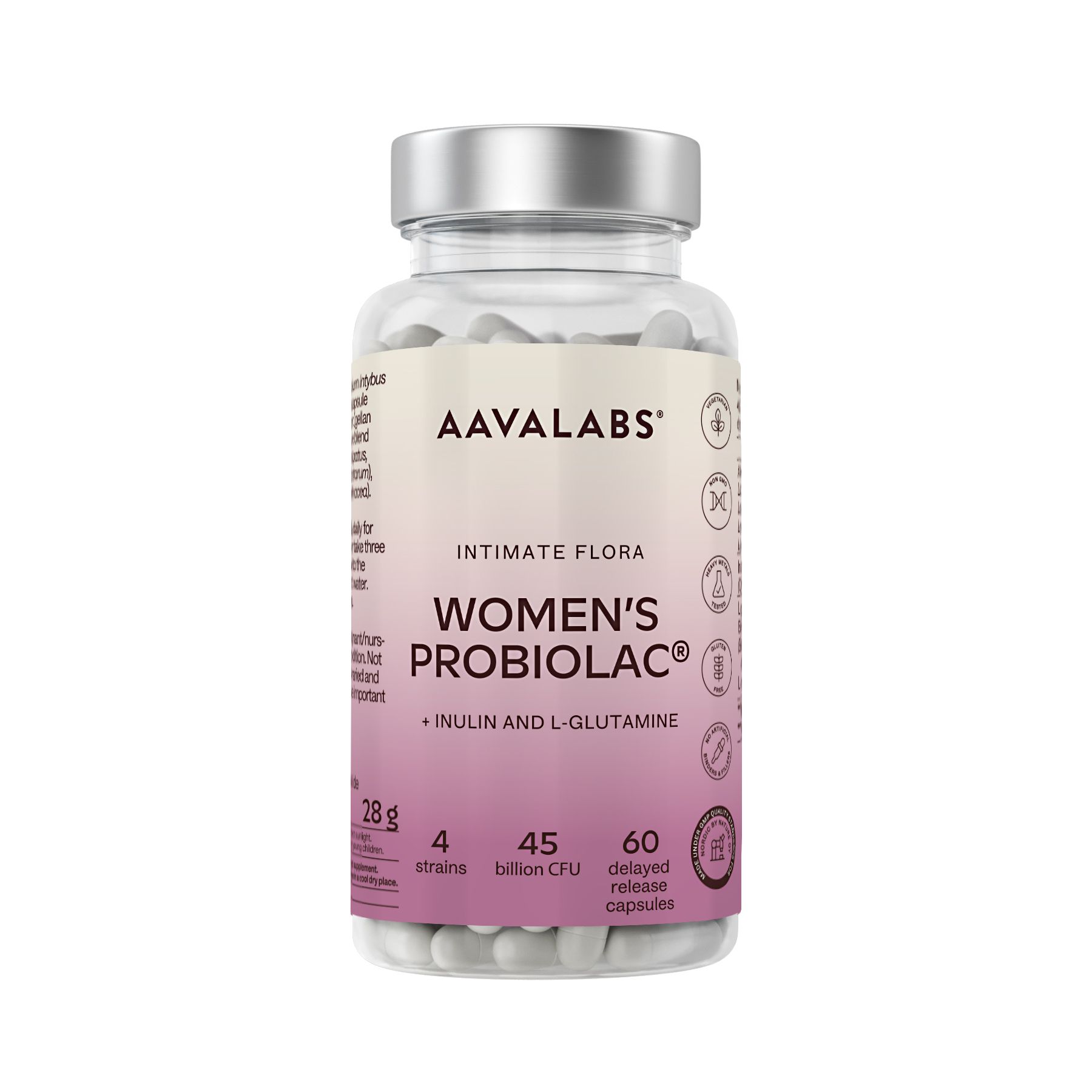 Aavalabs Women’s Probiolac – Probiotikum mit 4 Stämmen, 15 Mrd. KBE, Inulin & Zink