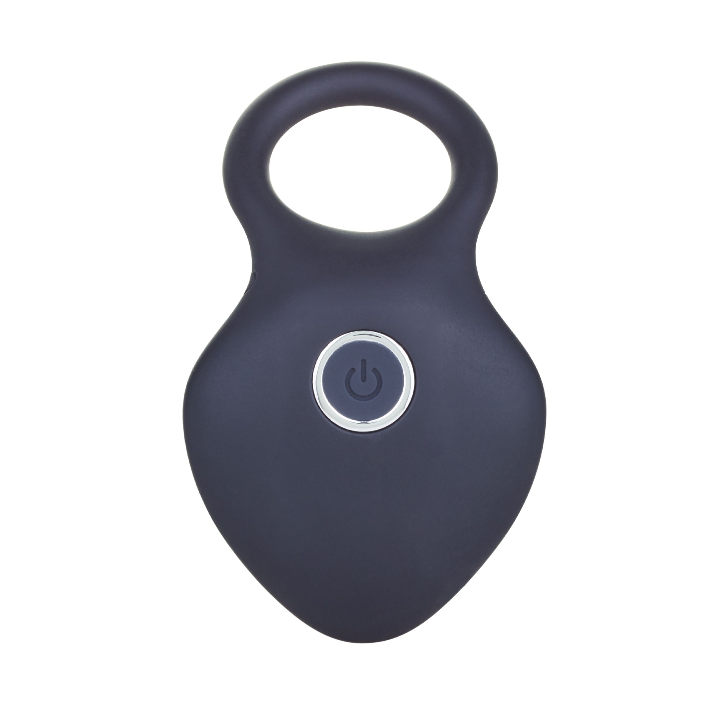 Dunkelgraues Wellness-Produkt mit Griff und Knopf. Der Knopf zeigt ein Ein/Aus-Symbol.