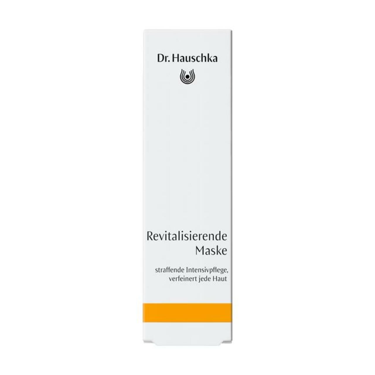 Weiße Produktverpackung. Beschriftung: Dr. Hauschka, Revitalisierende Maske.