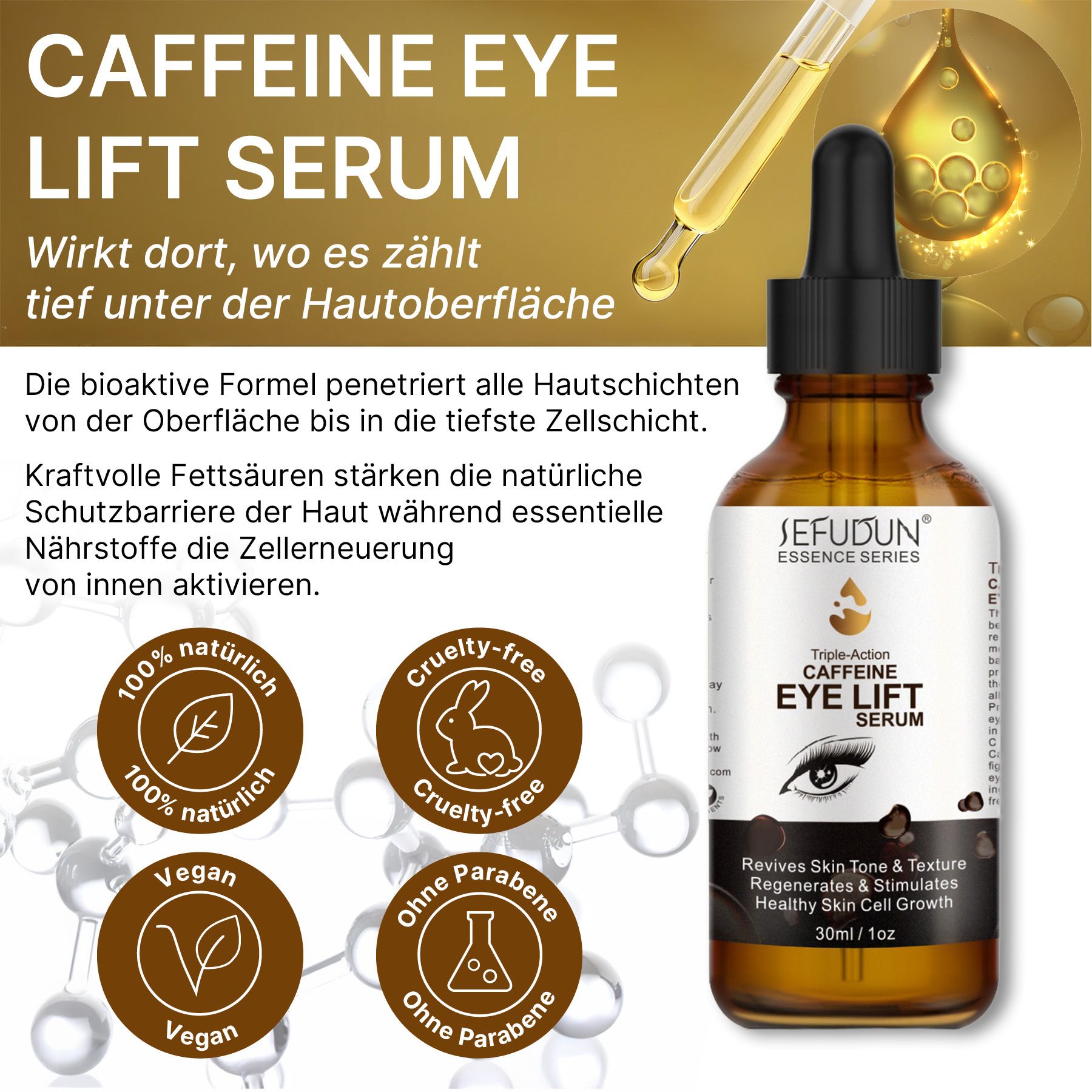 ALIVER Augenserum mit Koffein Kollagen Hyaluronic Acid