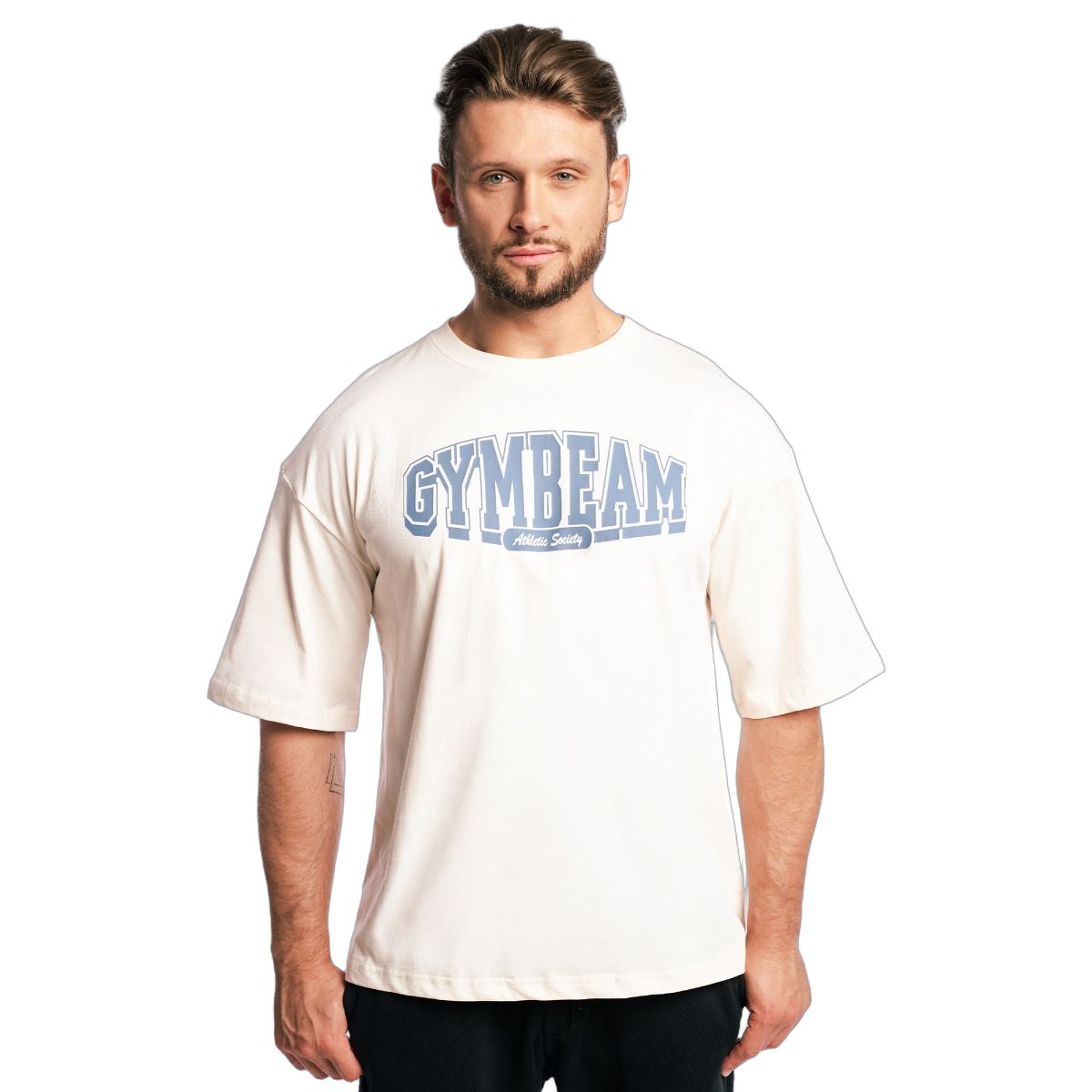 GymBeam Herren T-Shirt Oversized aus Baumwolle mit Boxy-Schnitt Athletic Society Creme 1 St