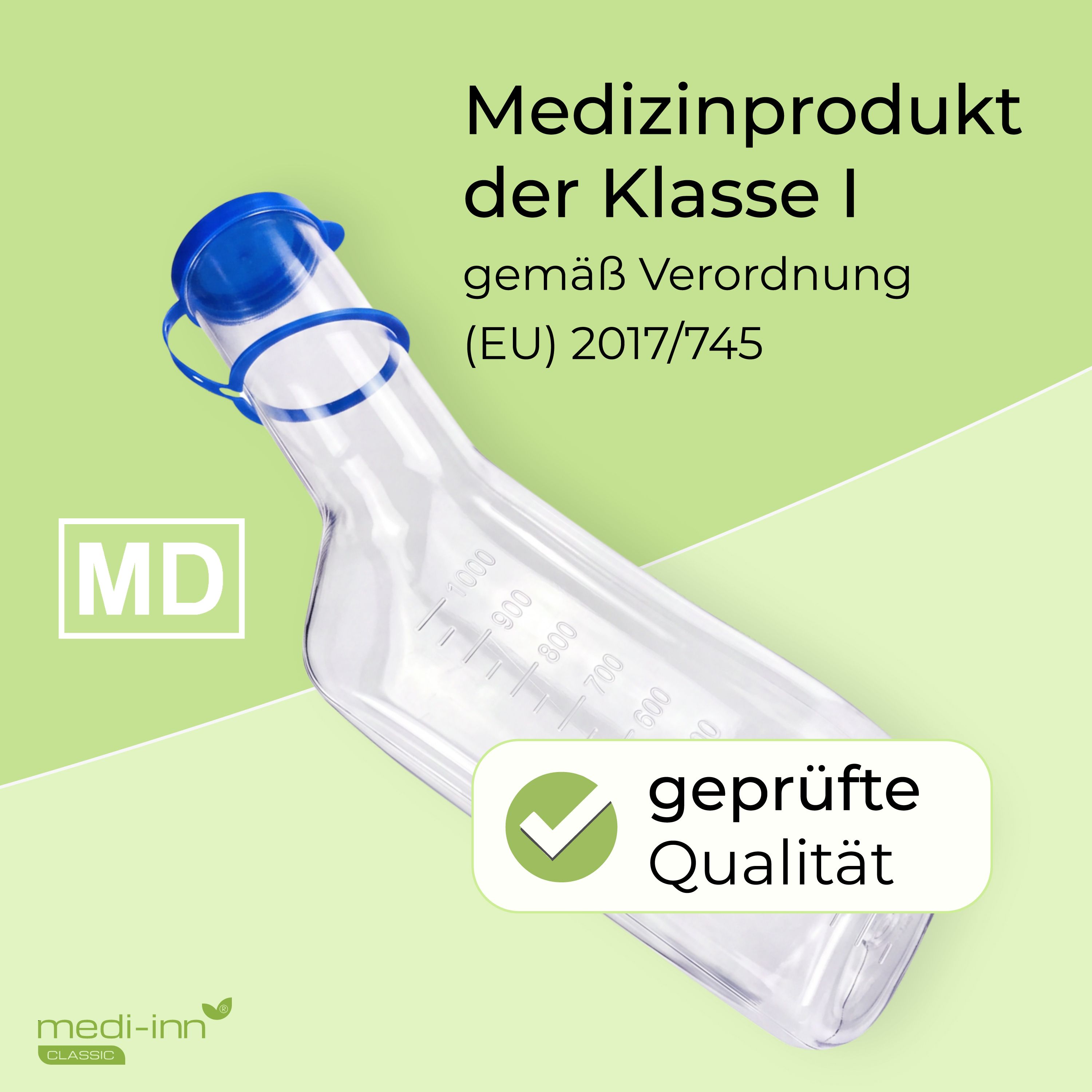 Medizinprodukt Klasse I, Urinflasche mit geprüfter Qualität.