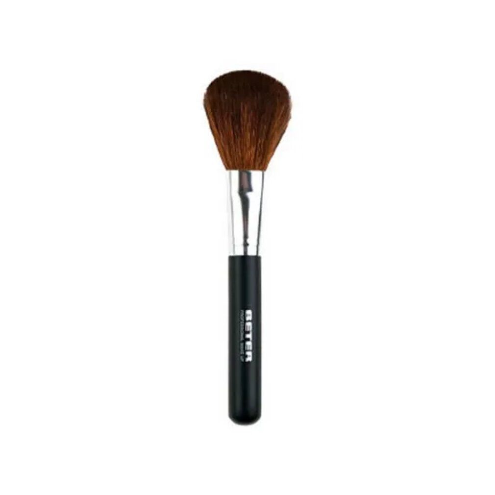 Make-up Pinsel mit schwarzem Griff und braunen Borsten. Silberne Metallhülse. Auf dem Griff steht BETER PROFESSIONAL MAKE UP.