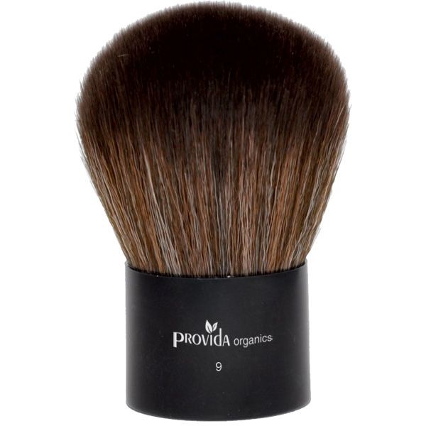 Kabuki-Pinsel mit braunen Borsten und schwarzem Griff. Auf dem Griff steht "PROVIDA organics" und die Zahl 9.