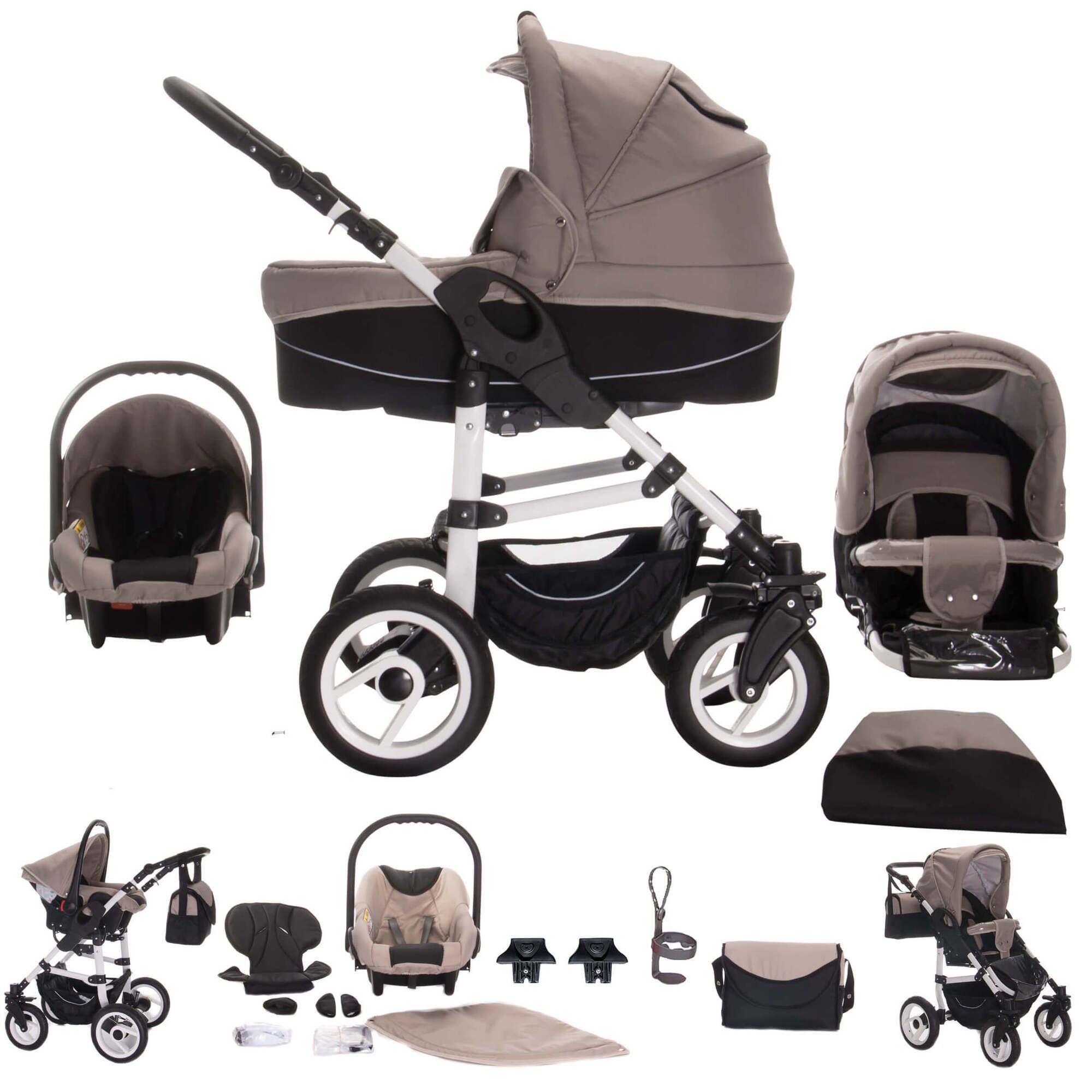 Bebebi Paris 3 in 1 Kinderwagen Komplettset Hartgummireifen, Seine