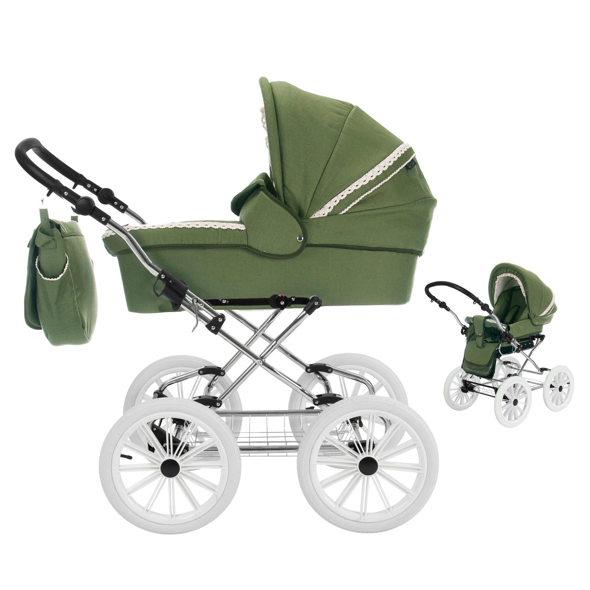 Friedrich Hugo Natureline Uni 2 in 1 Kinderwagen Öko Nostalgie Kinderwagen, Catherine Forrest Silver