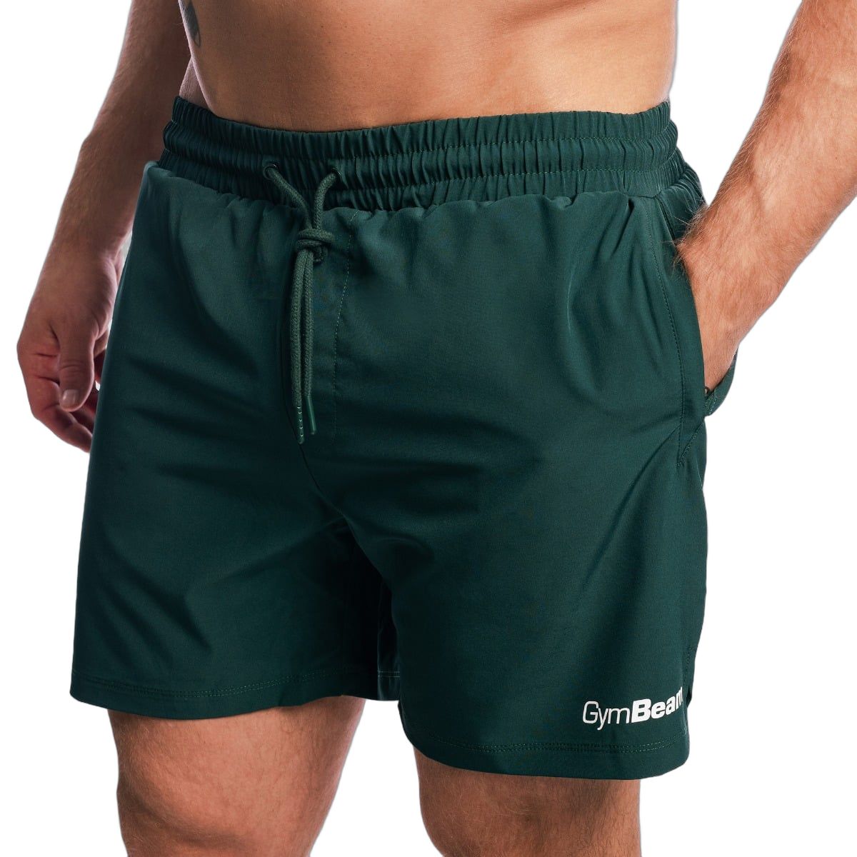 GymBeam Shorts Herren Regular Fit, Kordelzug und Reißverschlusstaschen Forest