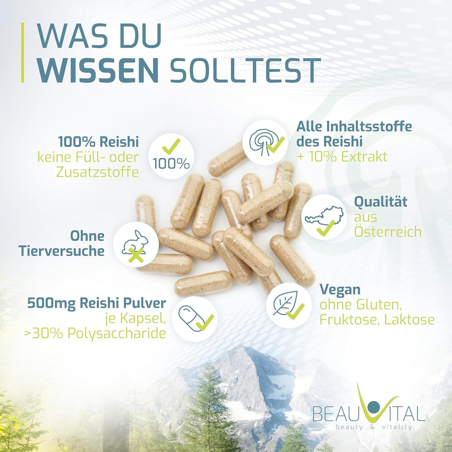 BEAUVITAL® Pure Bio Reishi Kapseln mit 10% Ganoderma lucidum Extrakt
