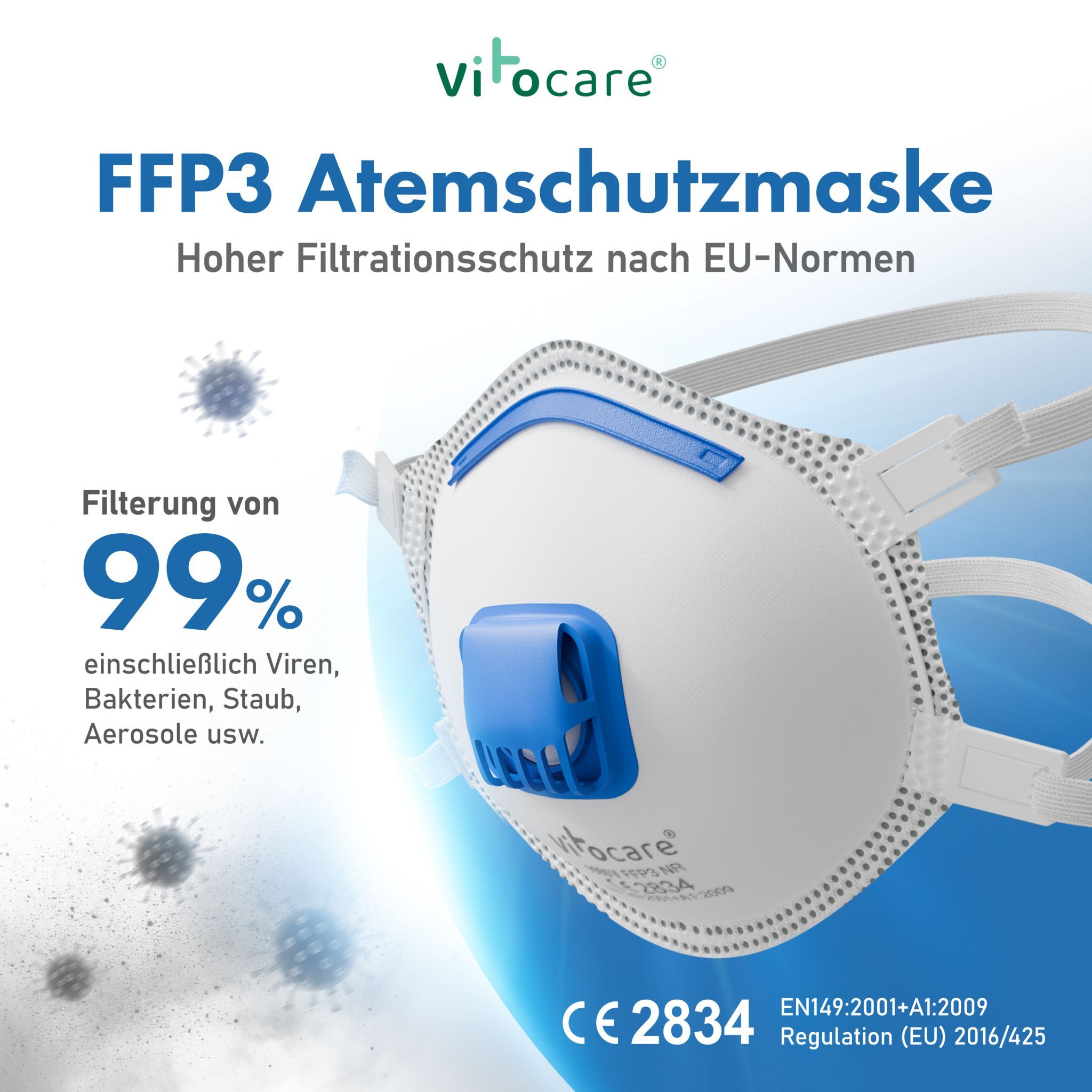 Vitocare FFP3 Maske mit Ventil | Atemschutzmaske CE