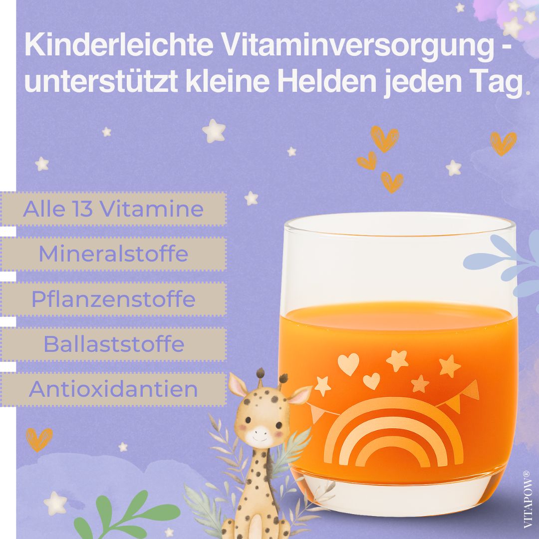 Vitapow Kinder Multivitamin Pulver + Mineralstoffe - Vitamine für Kinder - 30 Portionen