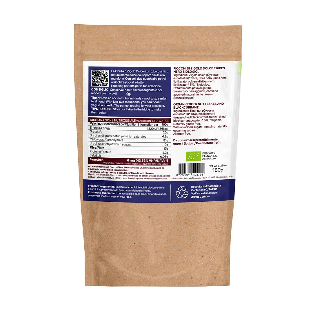 IoBoscoVivo Bio-Erdmandel-Flocken Schwarze Johannisbeere - Glutenfrei, ohne Zuckerzusatz