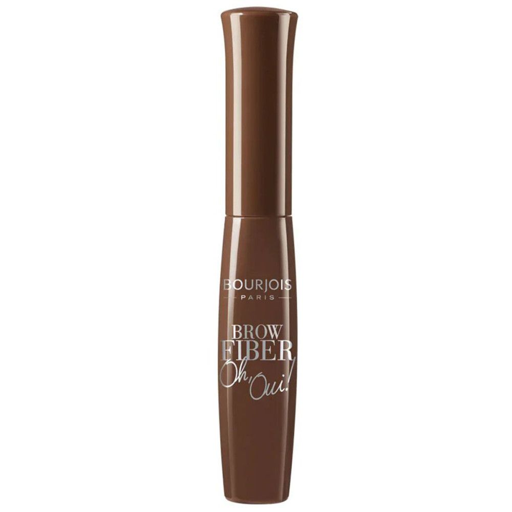Brauenmascara in brauner Hülse. Schriftzug: BROW FIBER Oh Oui! von Bourjois Paris.