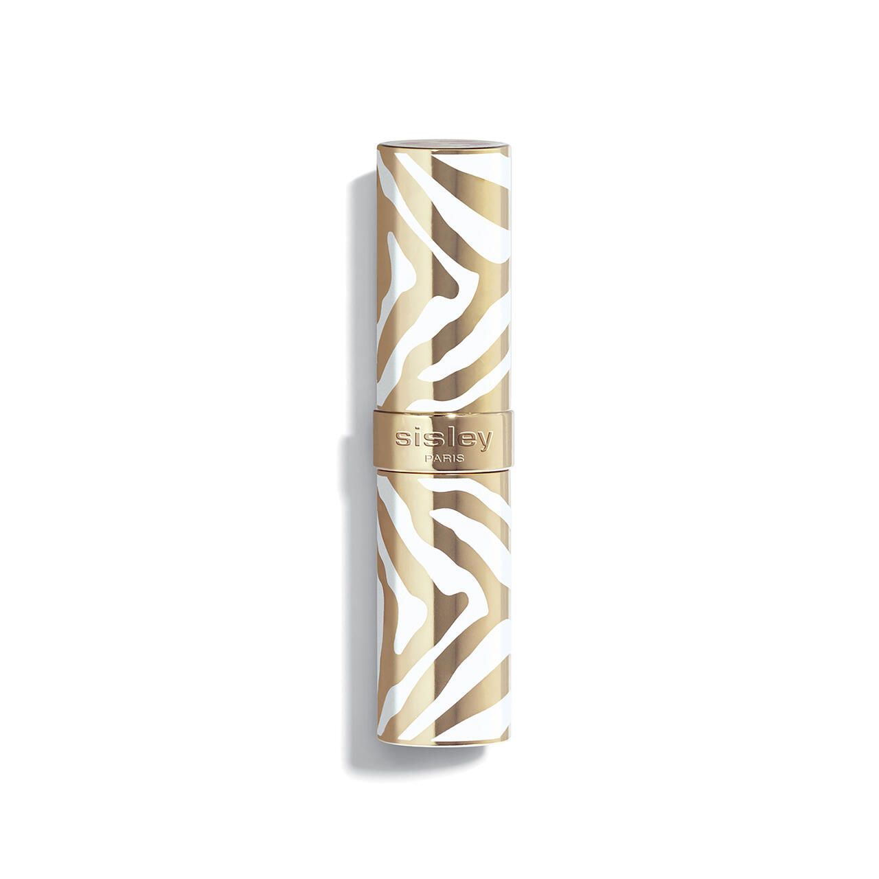 Geschlossener Lippenstift mit goldfarbenem Gehäuse und Zebra-Muster. Der Schriftzug "sisley PARIS" ist auf dem Gehäuse sichtbar.