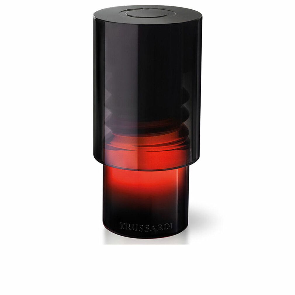 Schwarzer Flakon mit rotem Farbverlauf. Unten steht "TRUSSARDI".