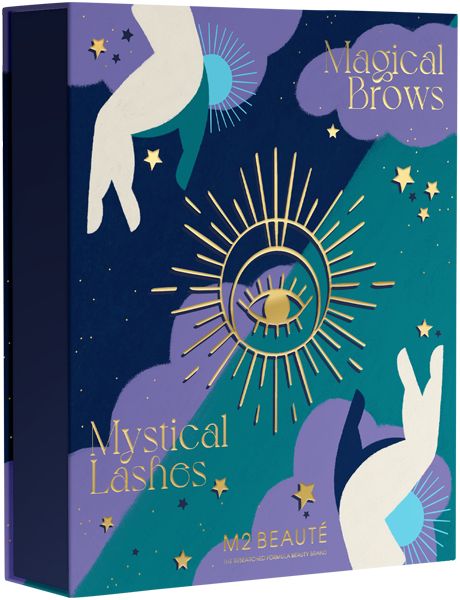M2 Beauté Mystical Eyes Bundle Kartonverpackung mit Augen- und Sternendesign.