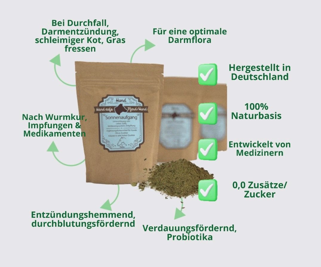 Hand aufs Pferd/Hund Darm Kräuter Sonnenaufgang