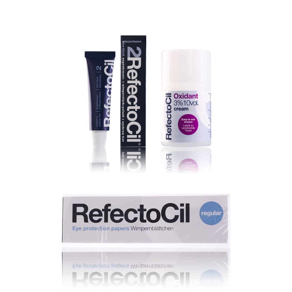Refectocil Wimpernfarbe blauschwarz 2 & Oxidant Creme 3% & Wimpernblättchen Set