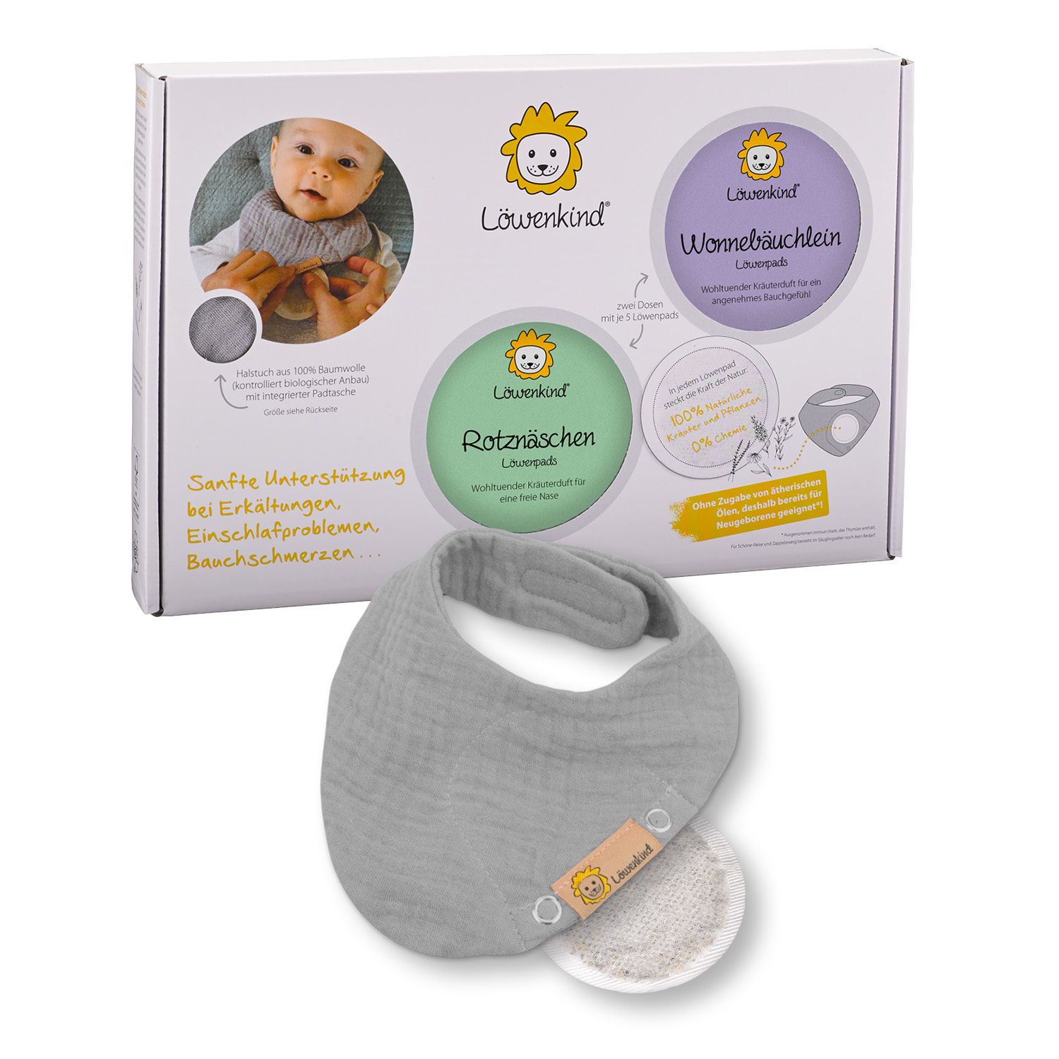 LÖWENKIND Einsteigerbox mit Halstuch "Newborn" - Wonnebäuchlein und Rotznäschen