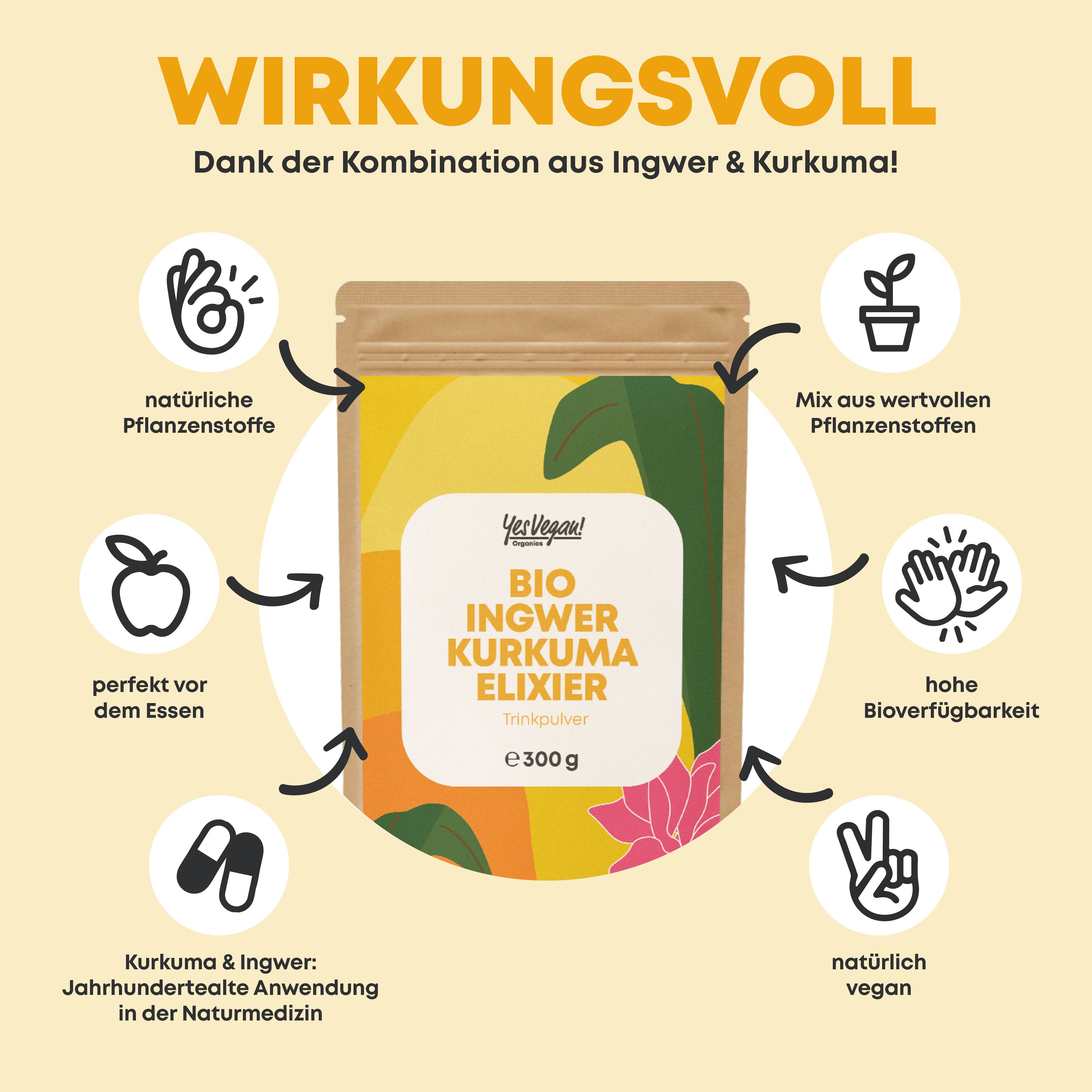 Bio Ingwer Shot mit Kurkuma - Immun Boost hochdosiert I 300 Portionen I Ingwer Kurkuma Shot Pulver