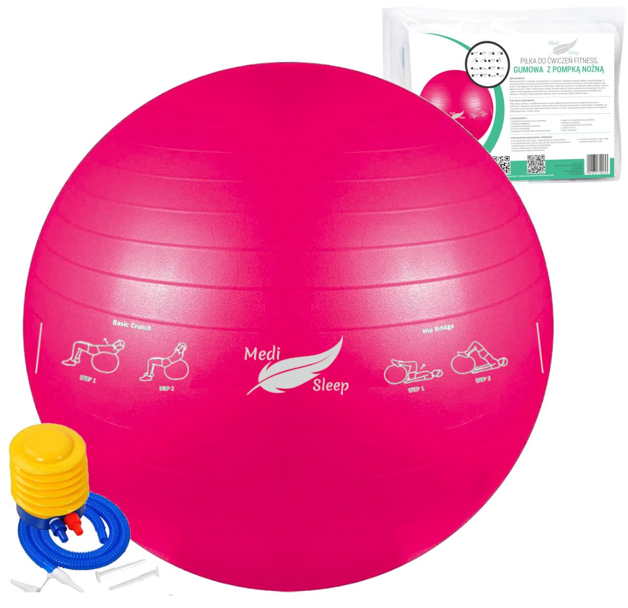 Medi Sleep Gymnastikball 65 cm Rosa mit Fußpumpe und Anti-Burst-System 1