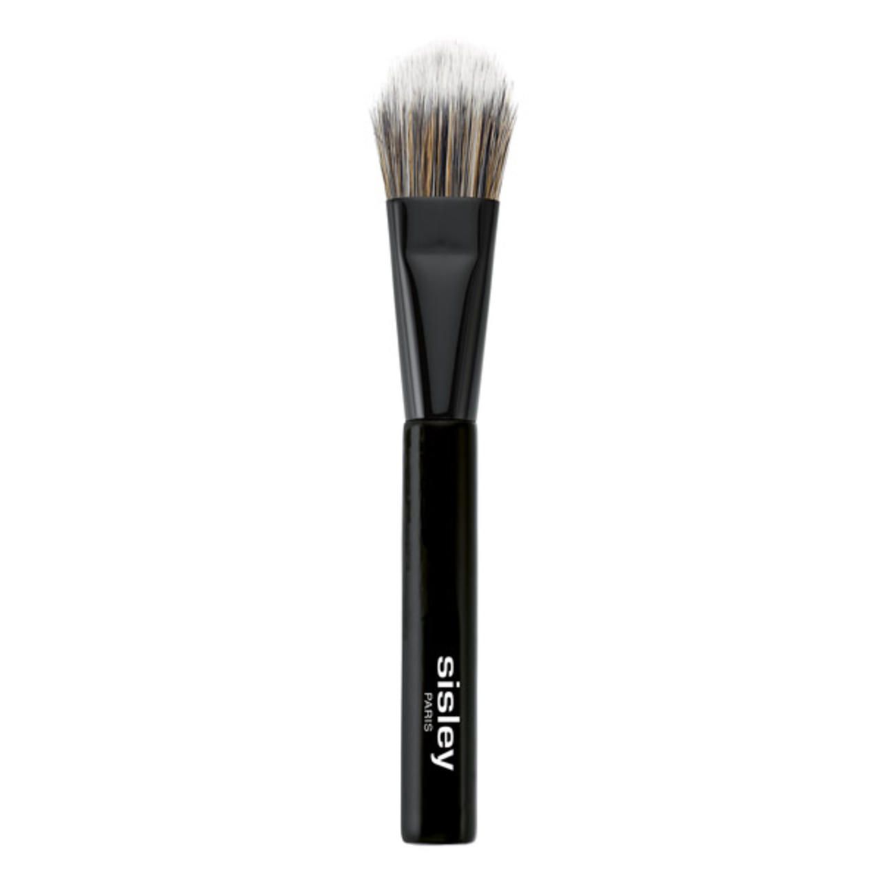 Schwarzer Make-up-Pinsel mit hellem Pinselkopf. Griff mit Sisley-Logo. Pinsel für flüssige Foundation.