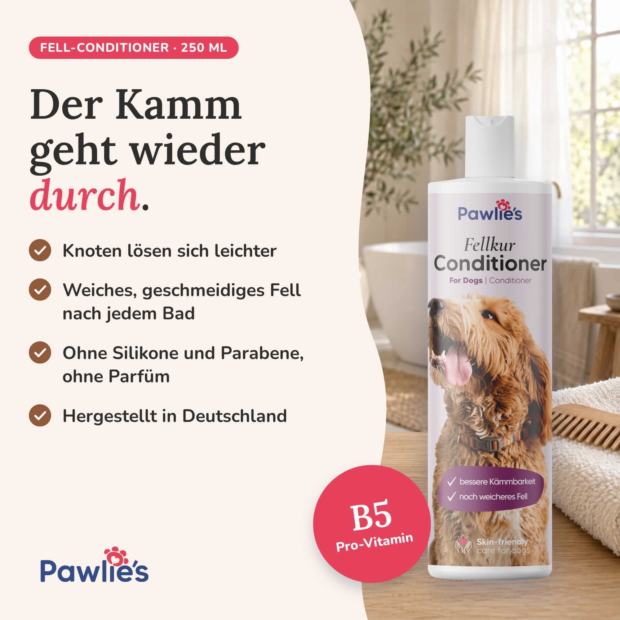 Pawlie's Fellkur Conditioner 250ml: Löst Knoten, macht das Fell weich und geschmeidig. Ohne Silikone/Parabene. Hergestellt in Deutschland.