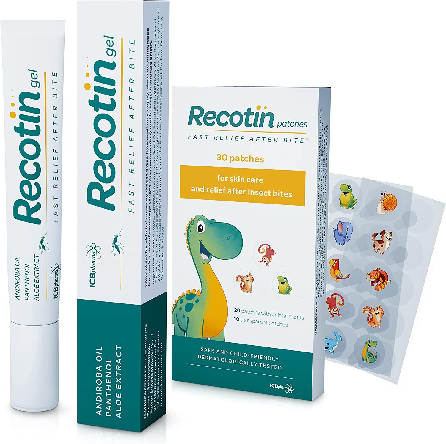 Novokill RECOTIN Insektenstichheiler Set - Stichheiler Set - 30x Mückenpflaster und Afterbite Gel