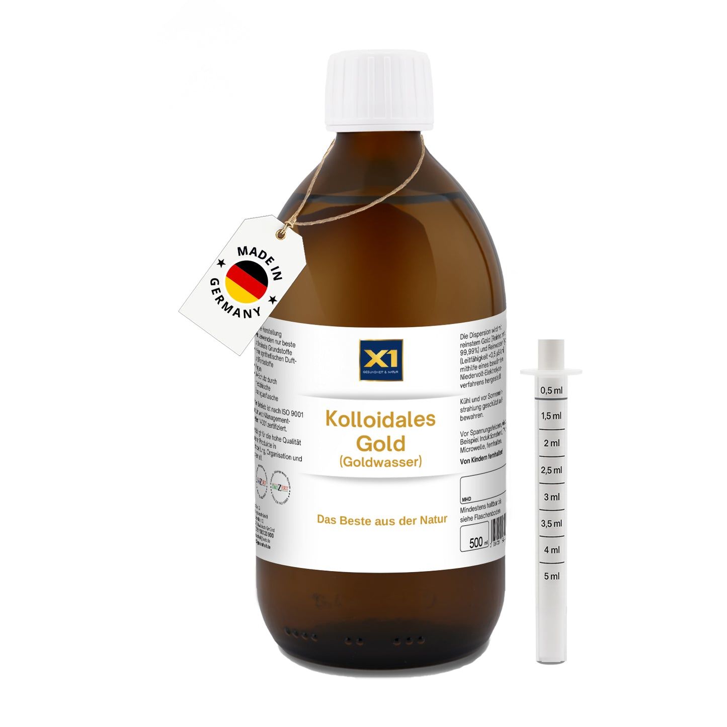 X1 Kolloidales Gold (Goldwasser) 30ppm 500 ml