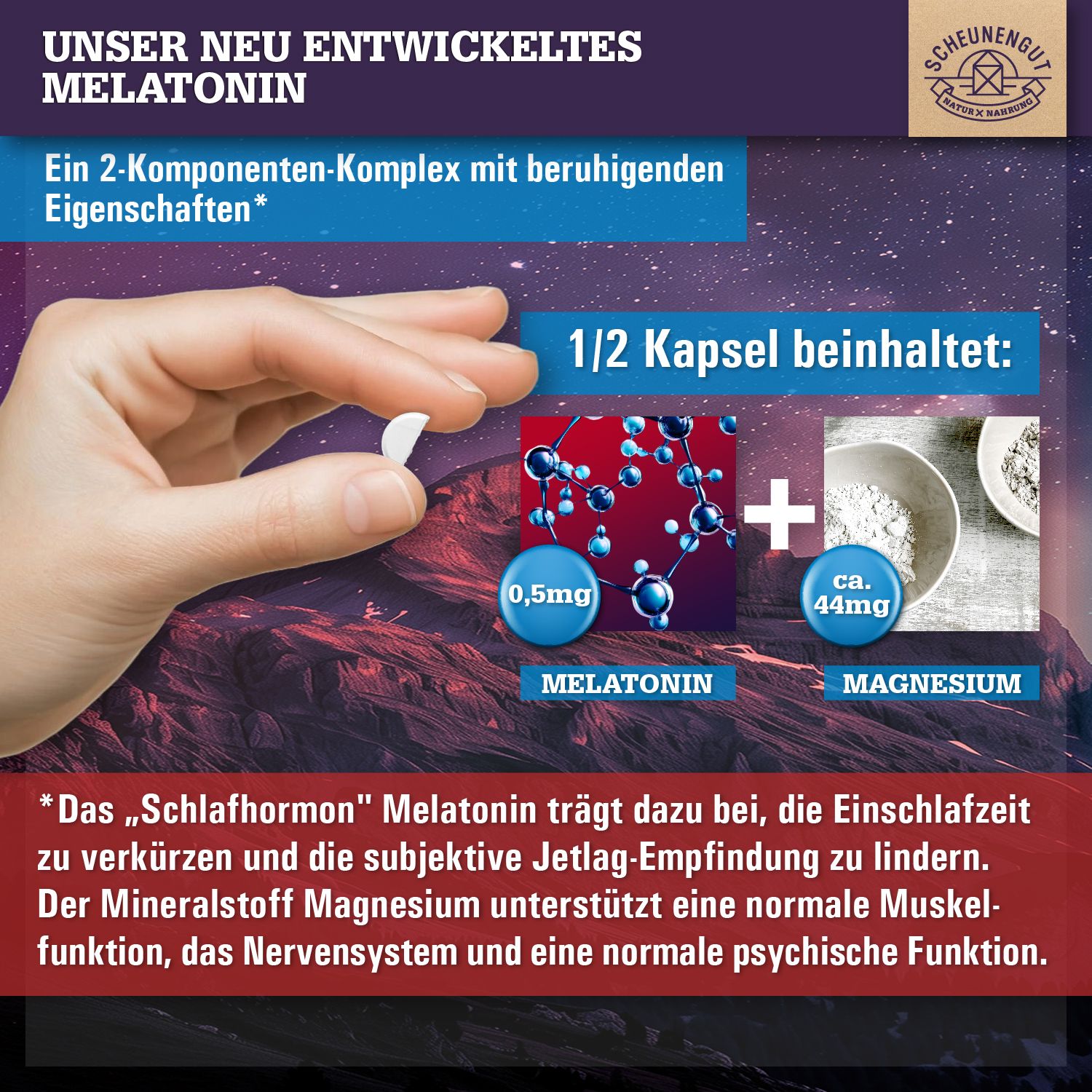 Scheunengut® Melatonin | Schlafkomplex mit 1mg Melatonin pro Tablette | 100% natürlich