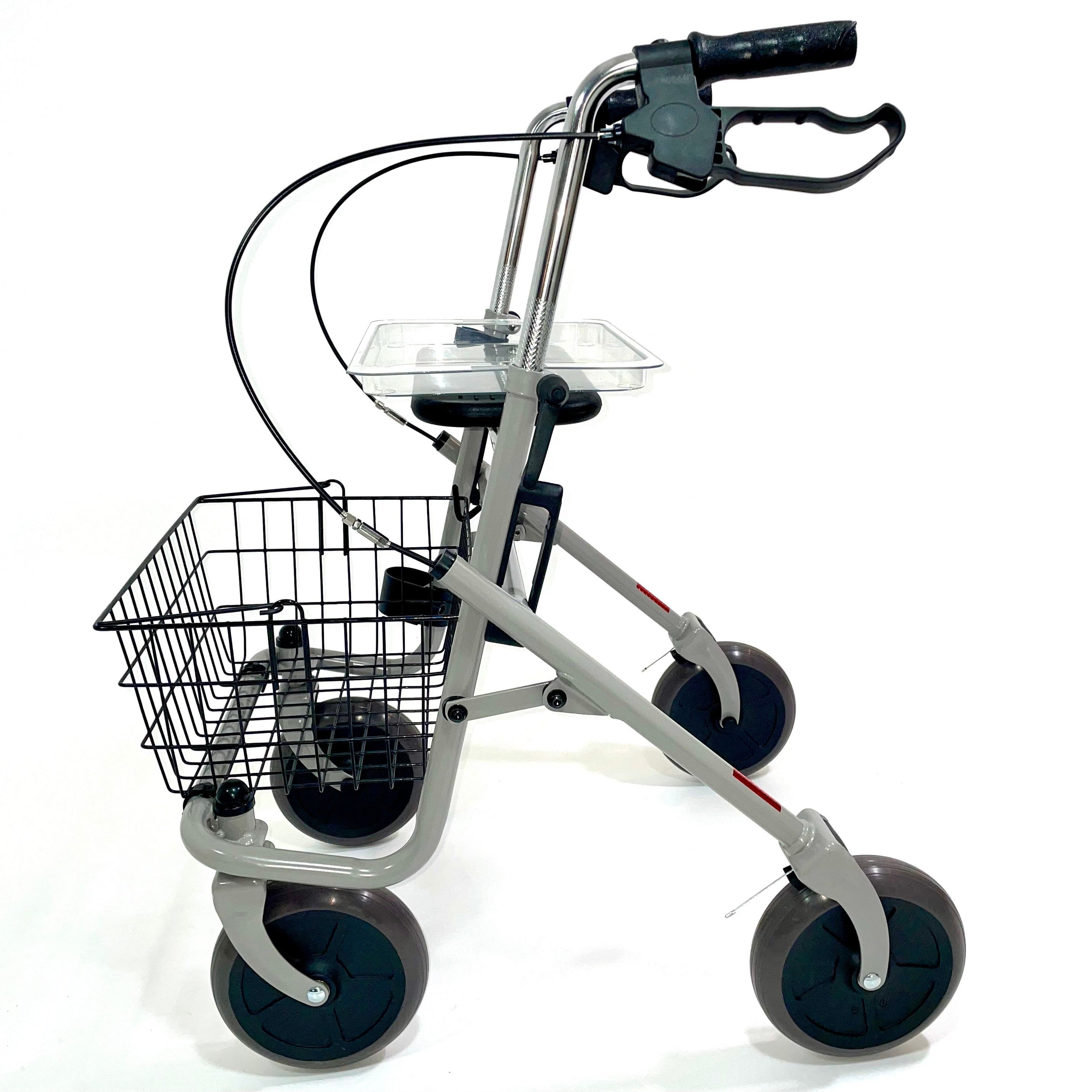 Trendmobil Rollator Silber mit Feststellbremse inkl. Korb, Gehstockhalterung und Tablett