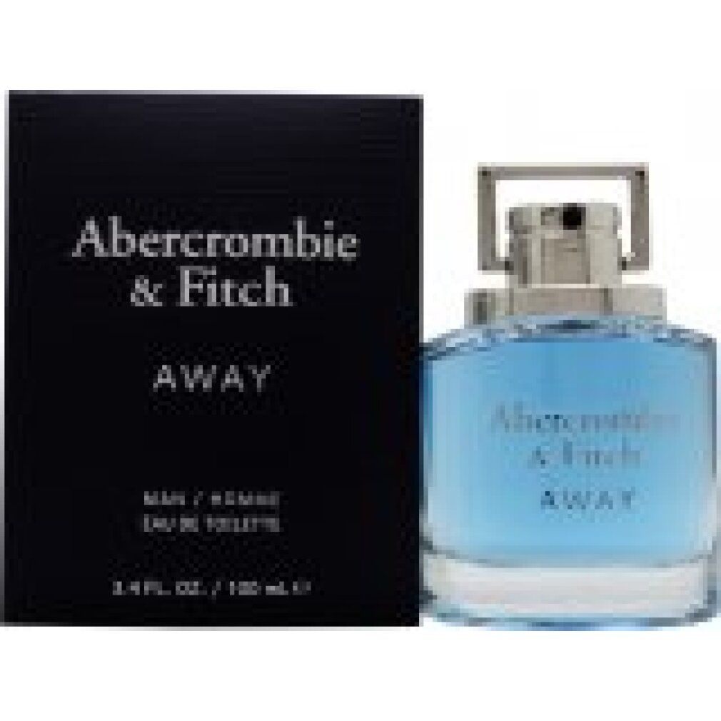 Eau de Toilette-Flakon und -Verpackung. Schwarze Verpackung mit weißem Text. Flakon mit silberfarbenem Verschluss. Produktname: AWAY.