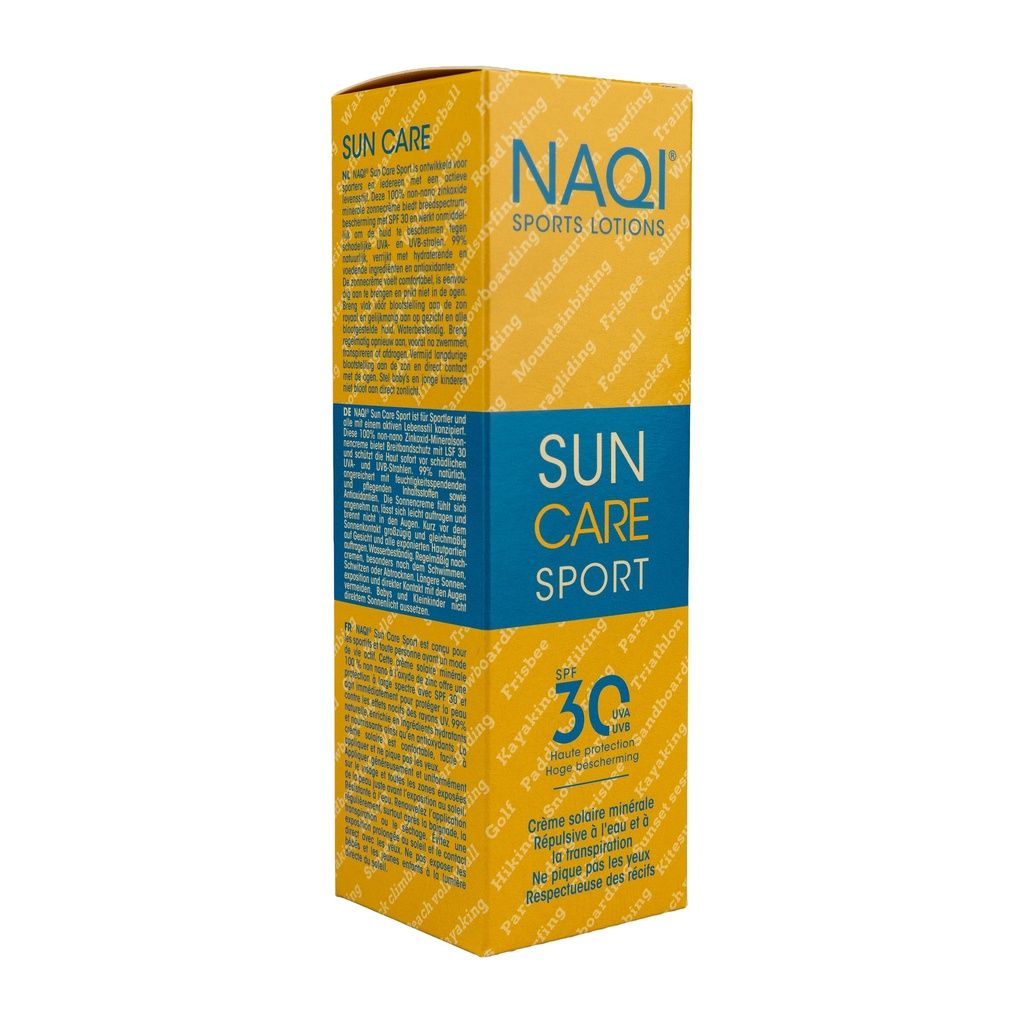 Kartonverpackung für NAQI Sun Care Sport Sonnenschutz SPF 30.
