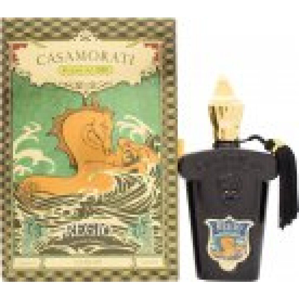 Schwarzer Flakon mit goldener Kappe und Quaste. Rechteckige Verpackung mit Meerestier-Illustration und Schriftzug REGIO.