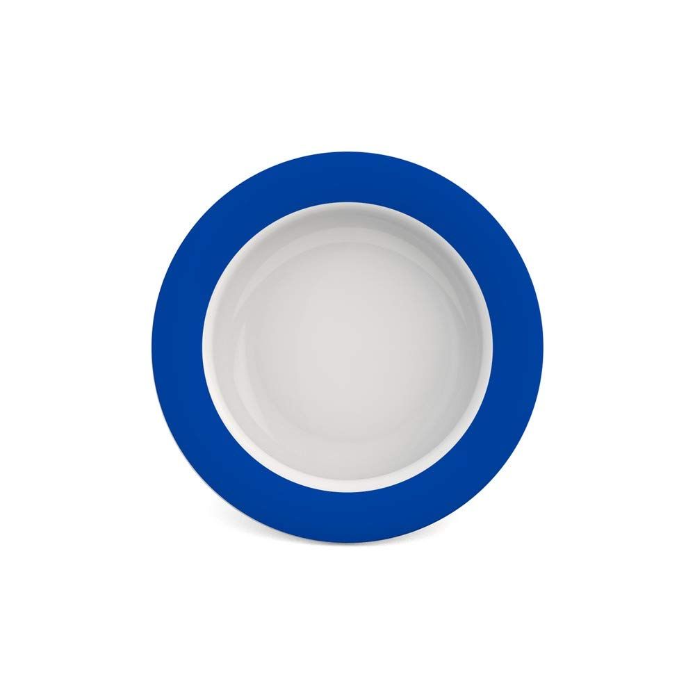 Runde Schale mit blauem Rand. Innen weiß. Draufsicht.