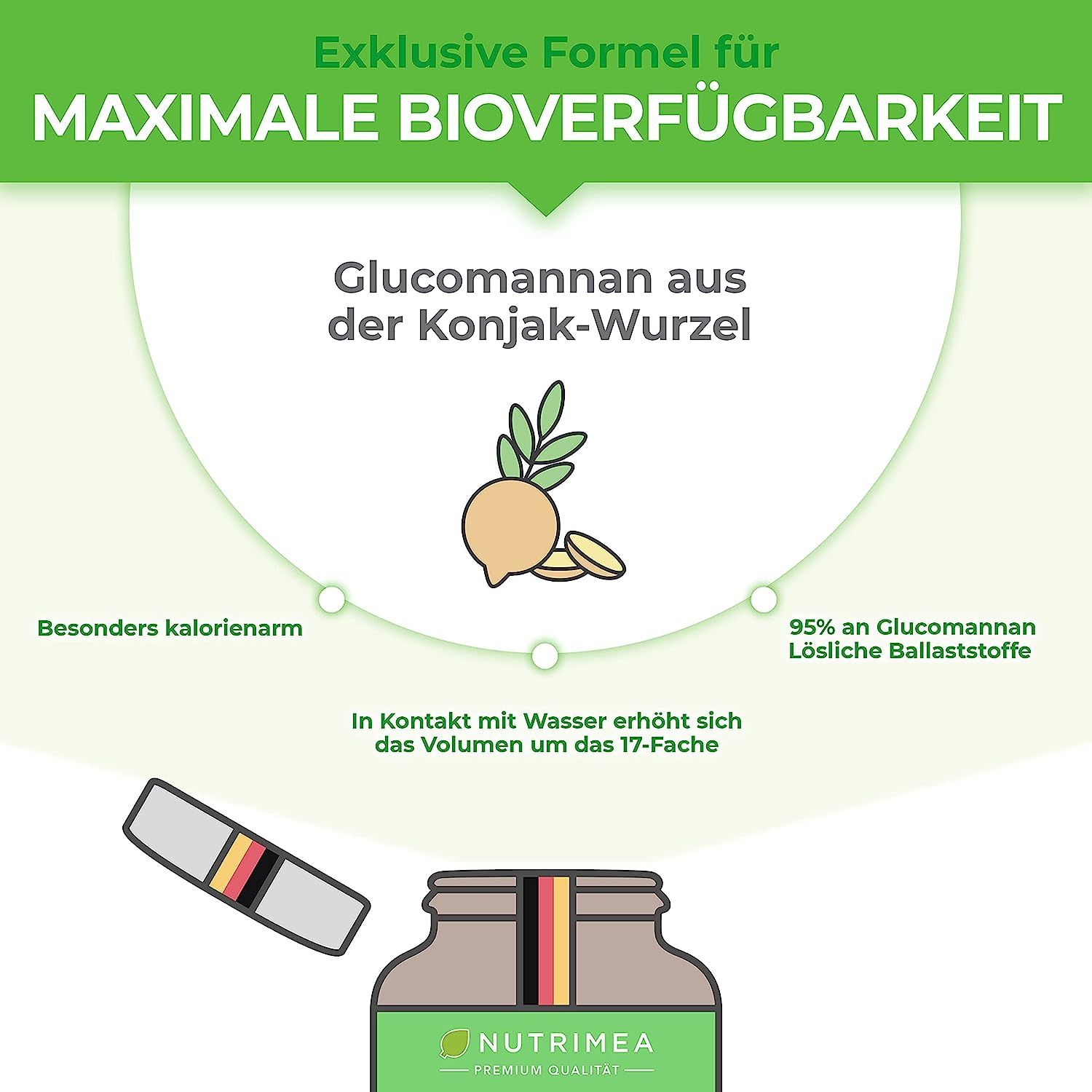 Nutrimea Glucomannan aus Konjak Wurzel | Hochdosiert mit 95% Glucomannan pro Kapsel