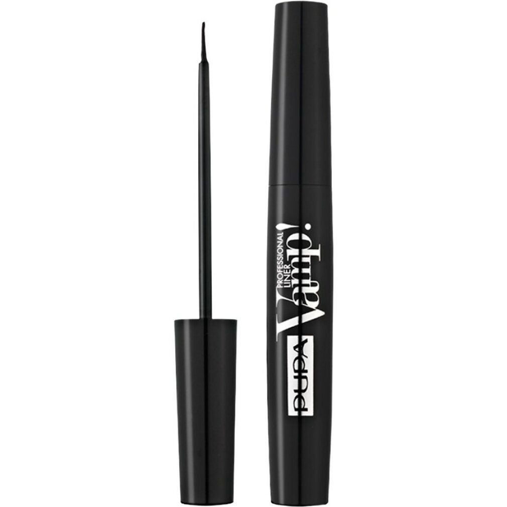 Schwarzer Eyeliner mit feinem Pinsel. Auf dem Eyeliner steht Pupa Vamp!.