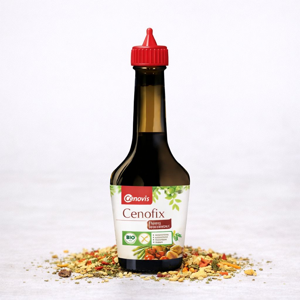 Flasche Cenovis Cenofix universell Würzmittel steht auf Gewürzmischung.