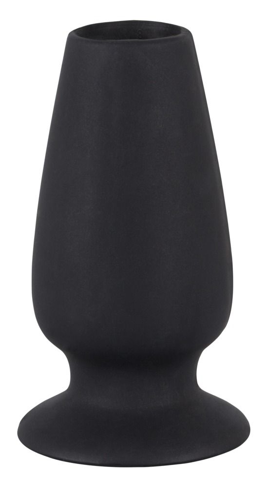 Schwarzer Lust Tunnel Plug. Zylindrische Form mit breiter Basis. Aus 100% Silikon.