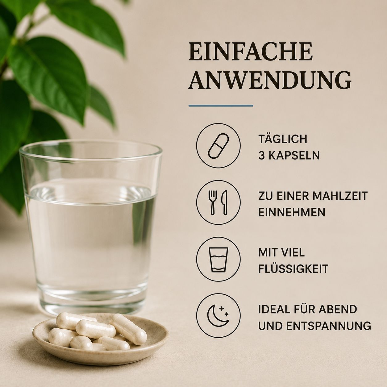 Magnesium Bisglycinat Kapseln mit Wasser einnehmen.