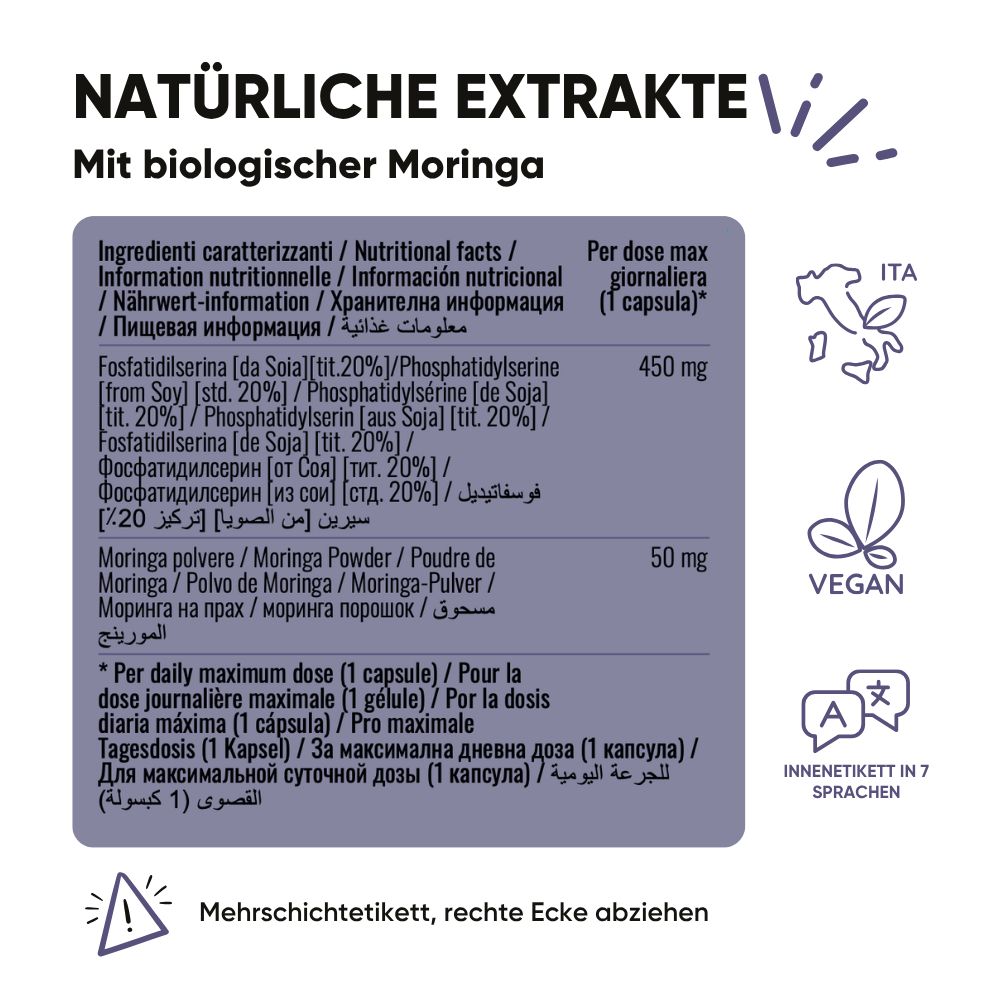 Nahrungsergänzungsmittel mit Phosphatidylserin und Moringa. 60 Kapseln.