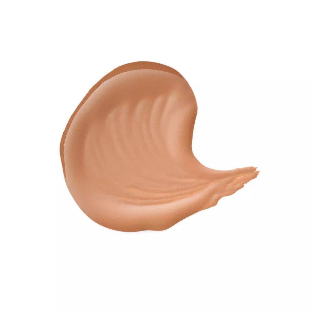 Ein Klecks Catrice HD Liquid Coverage Foundation. Die Textur ist hellbraun und glänzend. Der Klecks hat eine geschwungene Form.