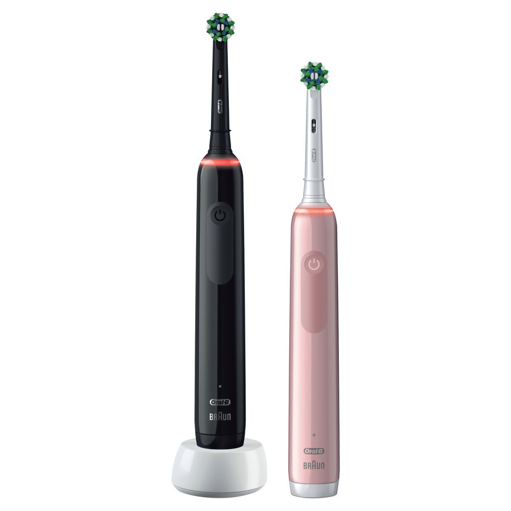 Oral-B - Elektrische Zahnbürste "Pro 3 + 2. Handstück" in Schwarz und Pink
