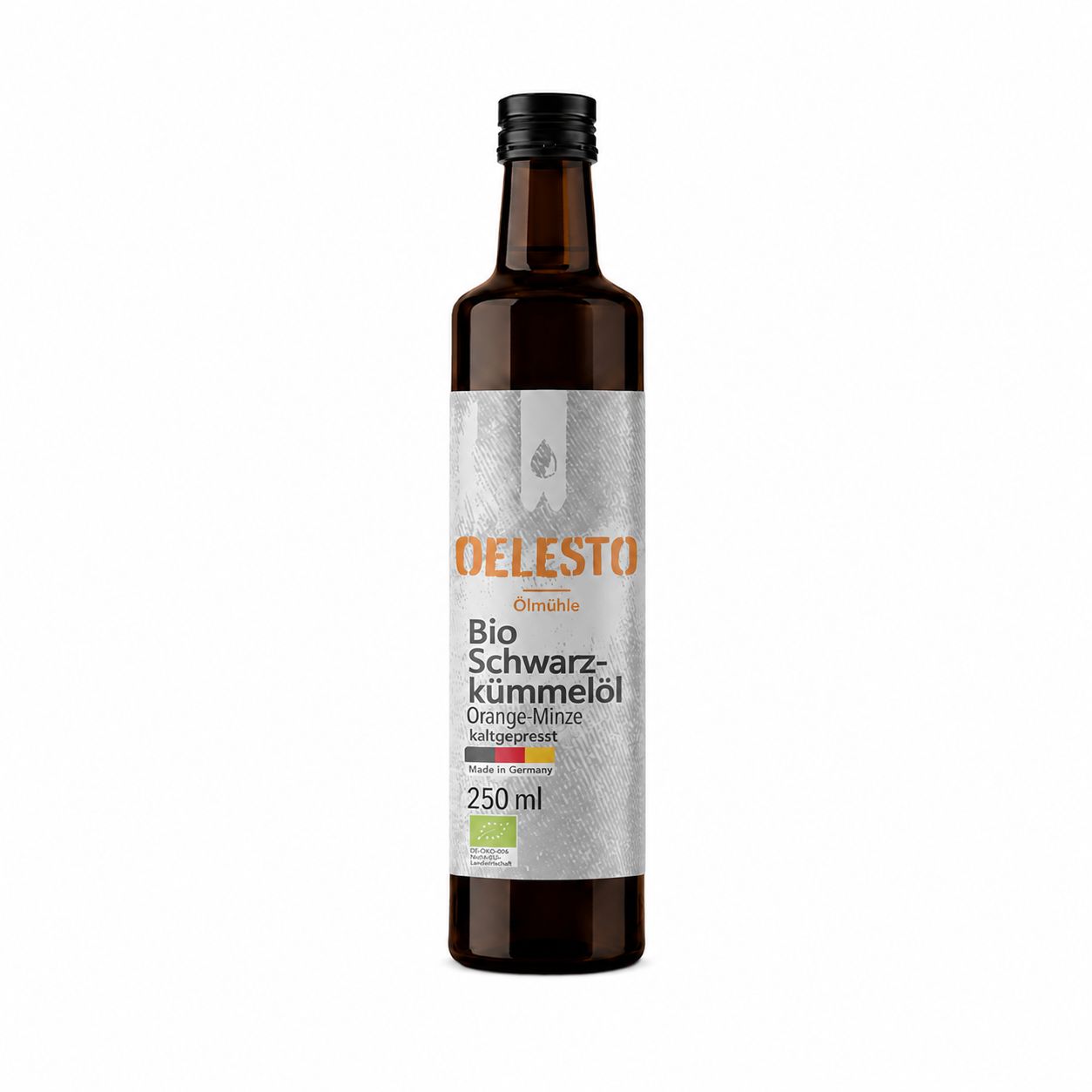 Oelesto Bio-Schwarzkümmelöl Orange-Minze ungefiltert kaltgepresst aus ägyptischer Saat 250 ml Öl
