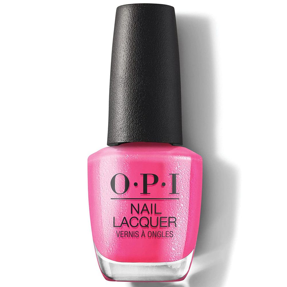 OPI Nagellacke Flasche. Pinkfarbener Lack. Schwarzer Deckel. Schriftzug.