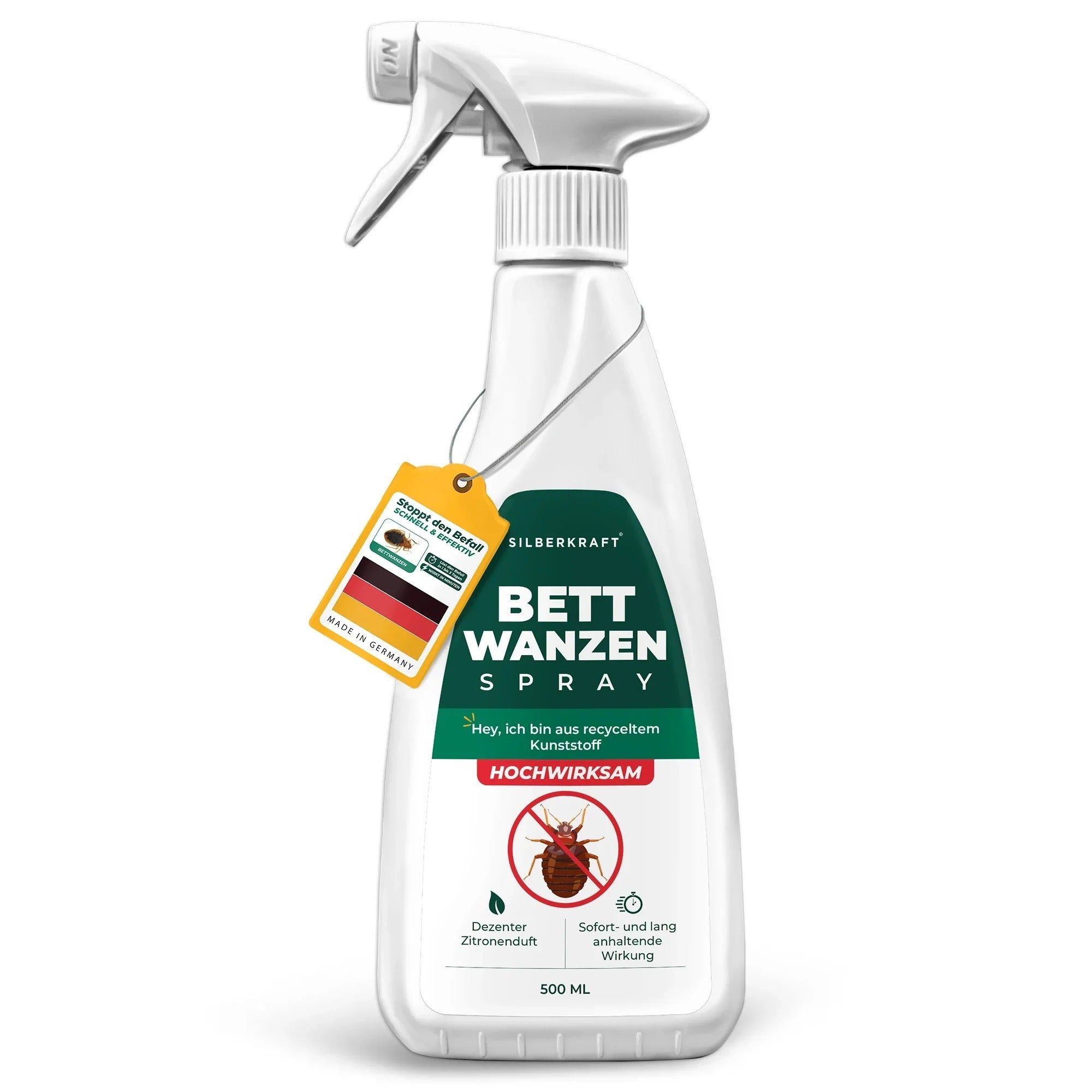 Silberkraft Bettwanzen Spray, 500ml Sprühflasche, hochwirksam, mit Zitronenduft.