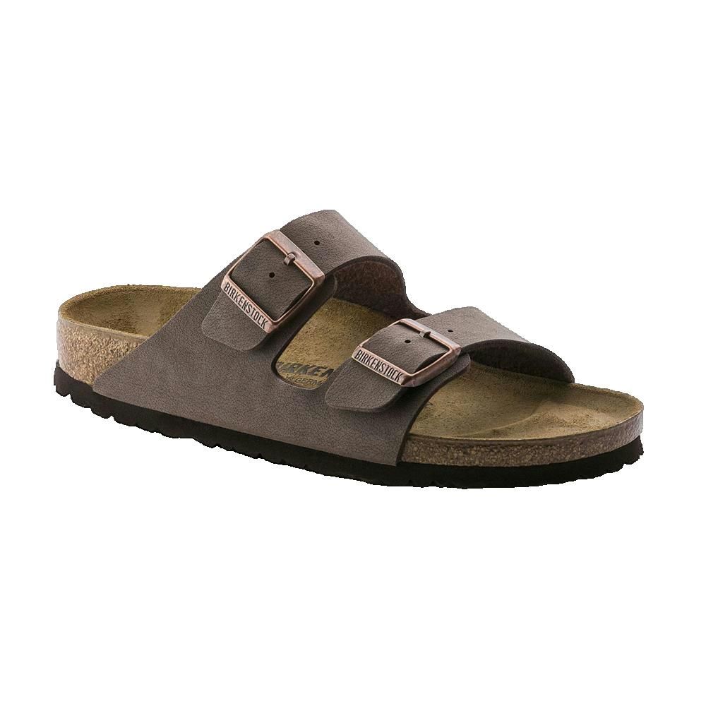 Sandalo Birkenstock Arizona marrone. Due fibbie, plantare in sughero, suola nera.