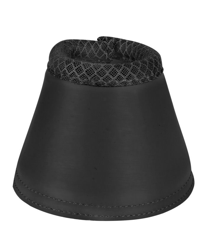 Schwarze Hufglocke mit Mesh-Einsatz. Kegelförmig. Keine Logos oder Verschlüsse sichtbar.