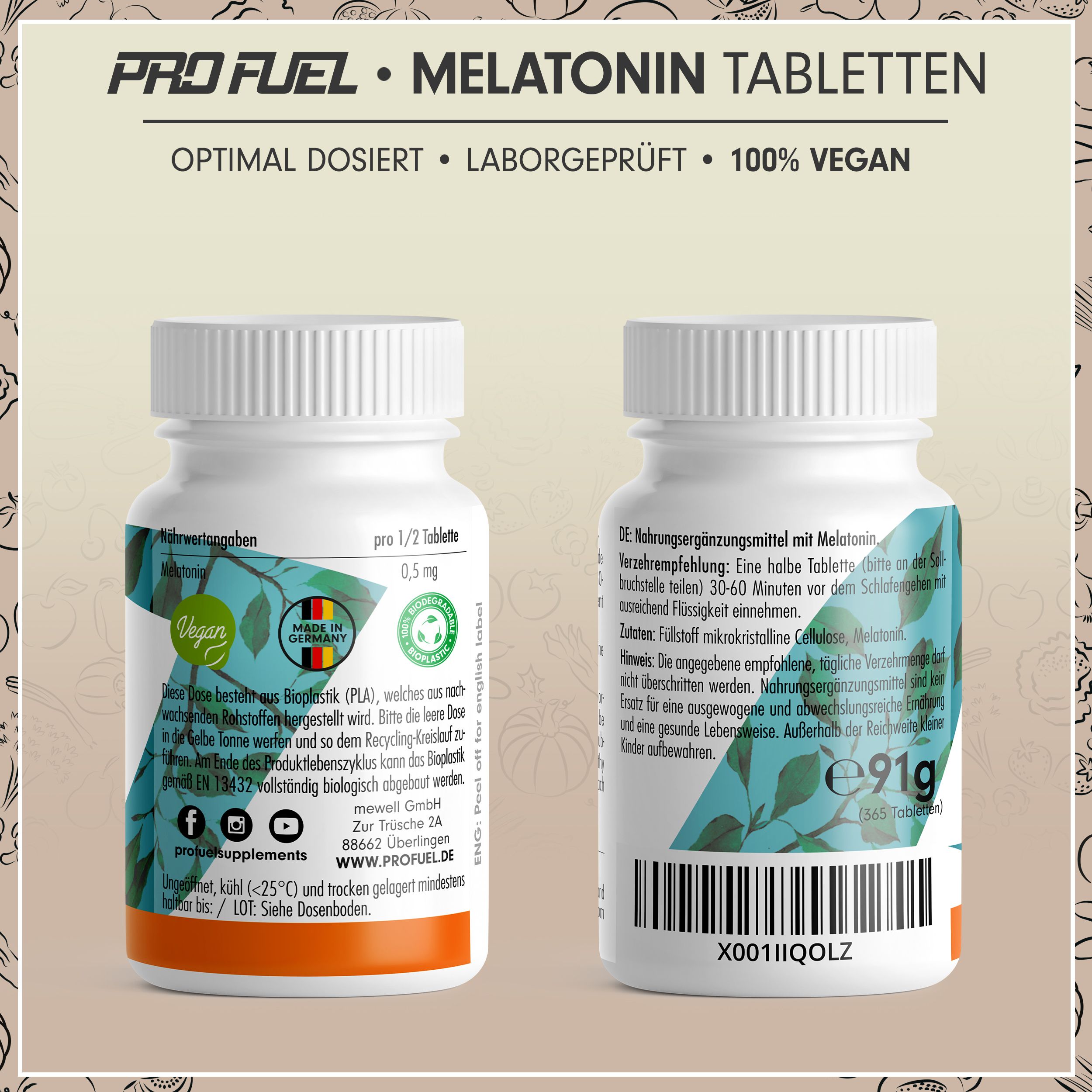 ProFuel - MELATONIN Tabletten - optimal hochdosiert mit 0,5 mg bioaktivem Melatonin pro Tag